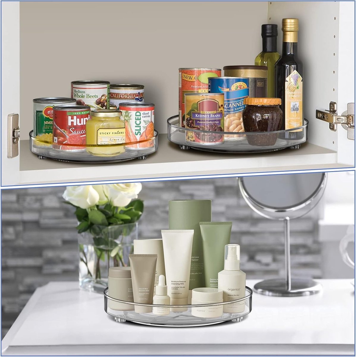 Set of two rotating storage racks (27+23.5 cm) - Rotating spice rack, rotating rack for refrigerator cabinet, V1188-ZXY-10440