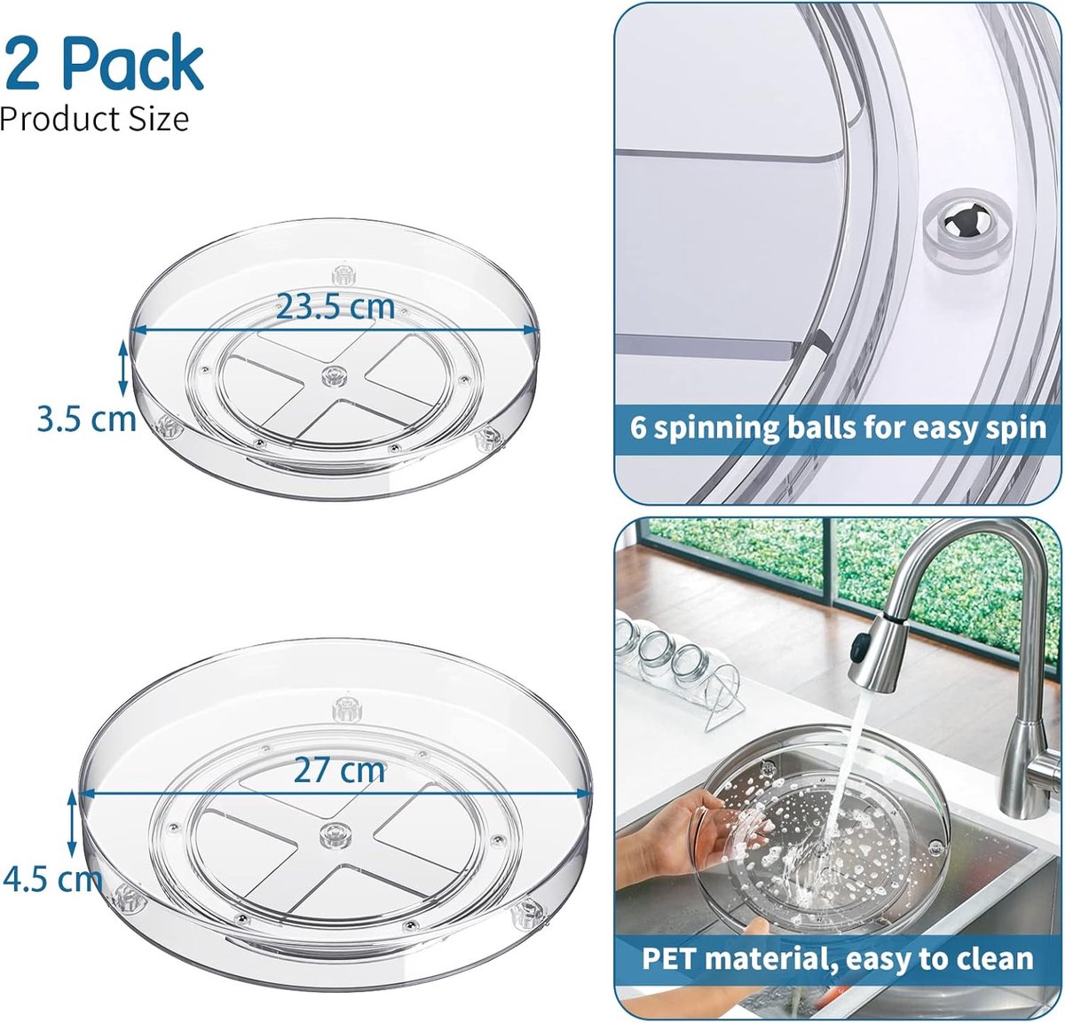 Set of two rotating storage racks (27+23.5 cm) - Rotating spice rack, rotating rack for refrigerator cabinet, V1188-ZXY-10440