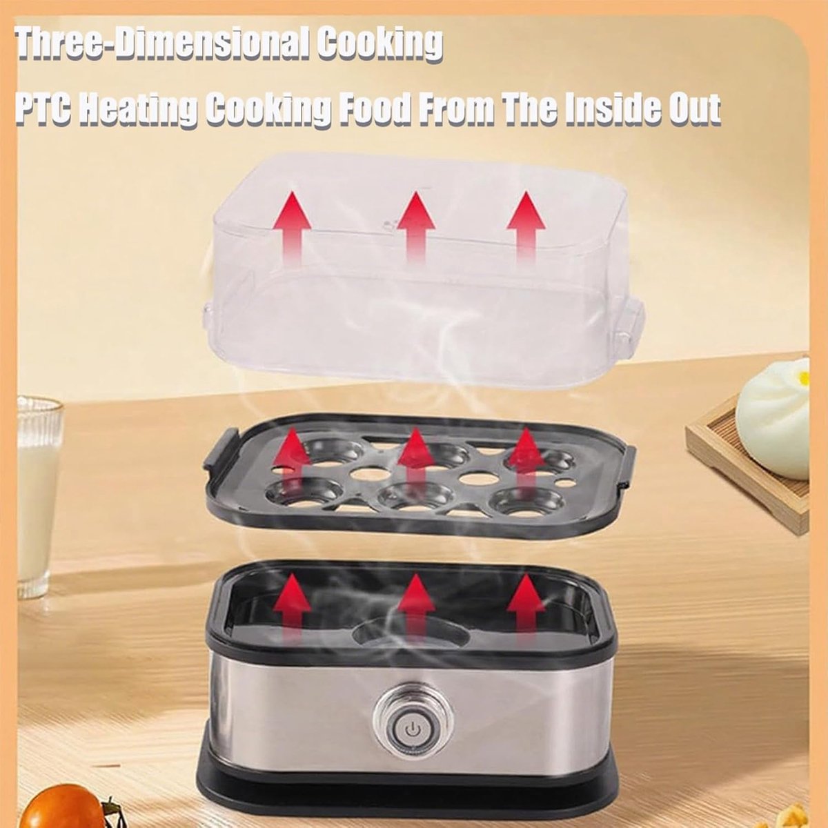 Electric Egg Boiler - Egg Boiler 6 Eggs - Made of Stainless Steel - Intelligent Steamer with Automatic V1188-ZXY-10441