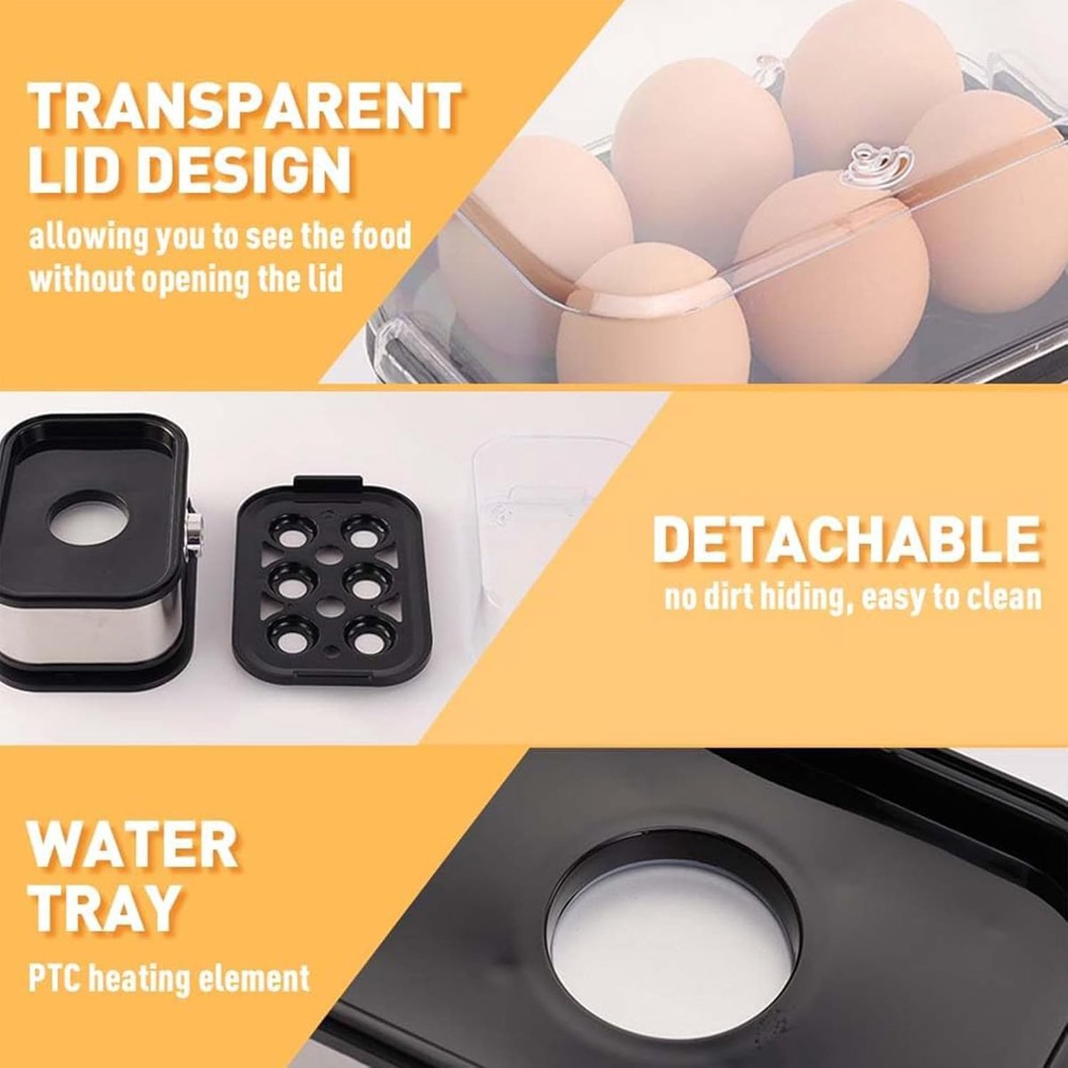Electric Egg Boiler - Egg Boiler 6 Eggs - Made of Stainless Steel - Intelligent Steamer with Automatic V1188-ZXY-10441