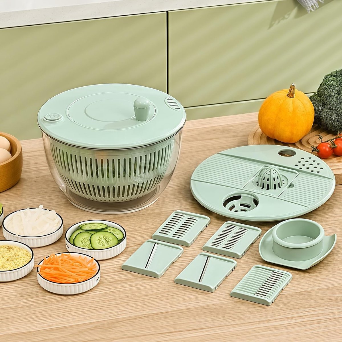 2-in-1 Double Decker Vegetable Dryer - Fruit Salad Drainer - Six Replaceable Blades - Salad Dryer - Double V1188-ZXY-10452
