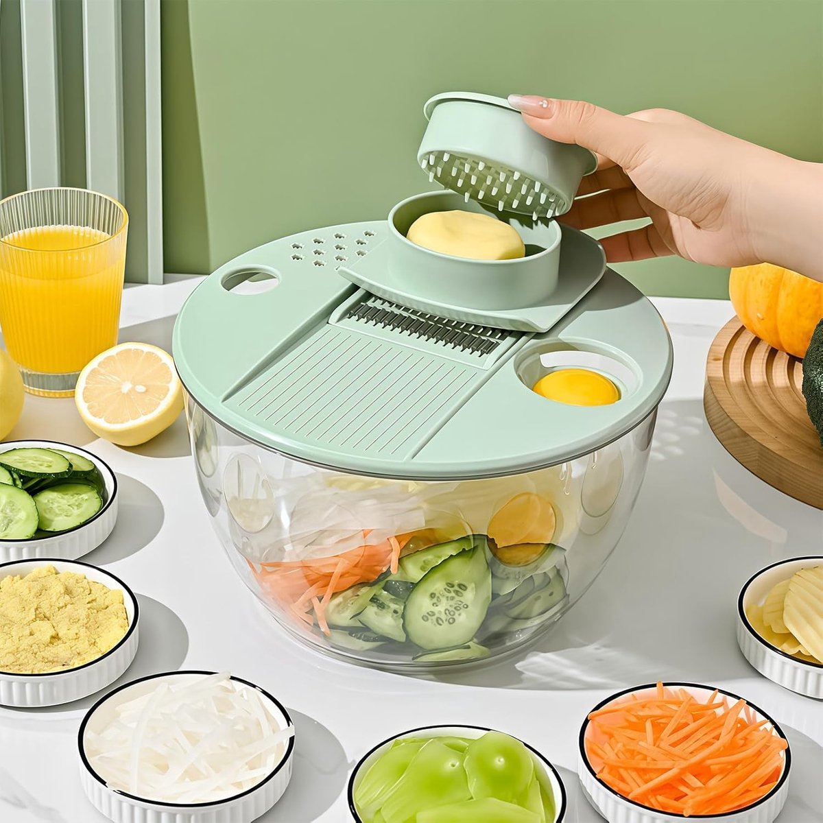 2-in-1 Double Decker Vegetable Dryer - Fruit Salad Drainer - Six Replaceable Blades - Salad Dryer - Double V1188-ZXY-10452