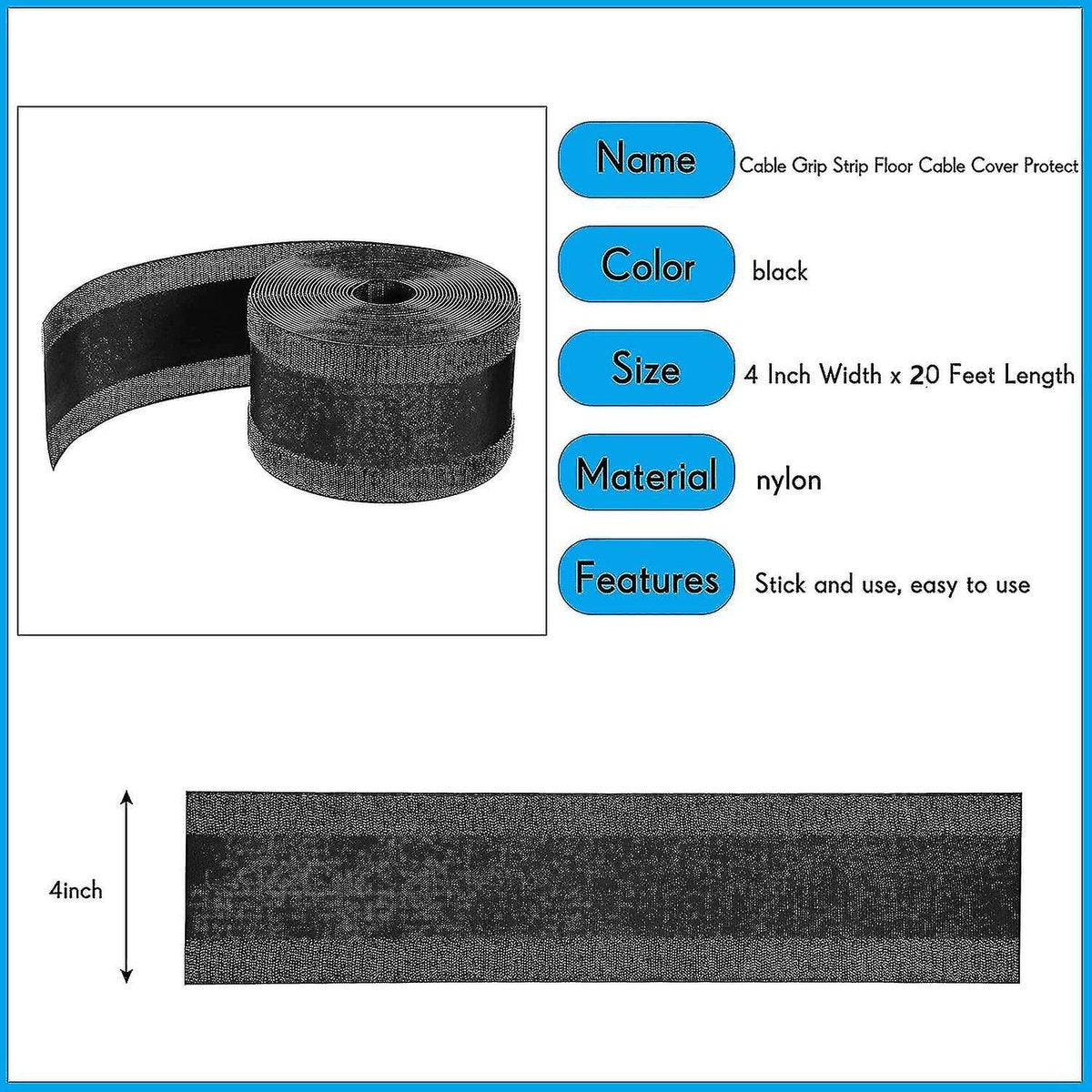 Floor Cable Cover - 20 ft Cord Protector Hook and Loop Storage Sleeve - Used to protect cables and prevent V1188-ZXY-10473