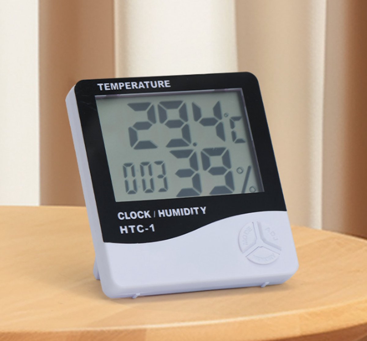 HTC-1 Home Thermometer with Electronic Alarm Clock - Creative Thermometer and Hygrometer with Large Screen - V1188-ZXY-10475