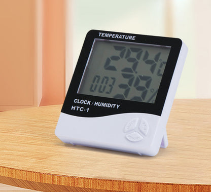 HTC-1 Home Thermometer with Electronic Alarm Clock - Creative Thermometer and Hygrometer with Large Screen - V1188-ZXY-10475