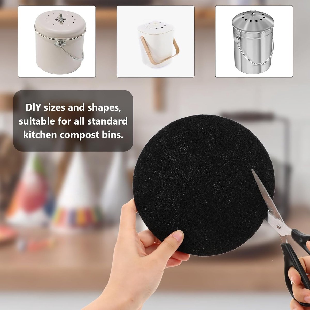 Kitchen Compost Bin Filters - 6-Pack Replacement Countertop Compost Bin Filters - Round 6.7 Inches V1188-ZXY-10485