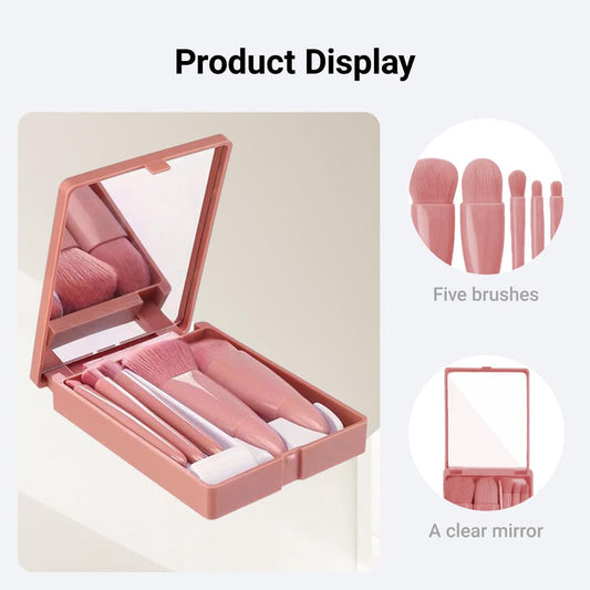 Makeup Brush Set - 5-Pack - Portable - Travel Makeup Brush Set with Mirror Case - Professional Foundation V1188-ZXY-10490