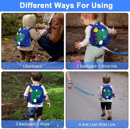 Leash - Dinosaur Backpack + 4-in-1 Leash and Adjustable Safety Wristband (Ideal Gift) V1188-ZXY-10499