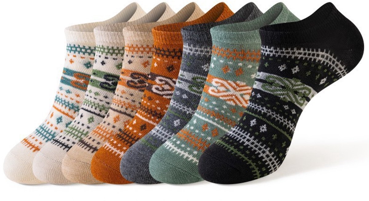 Socks - Fall/Winter Vintage Ethnic Striped Mid-Calf Socks - Breathable - Comfortable - Maillard - Crew Socks V1188-ZXY-10509