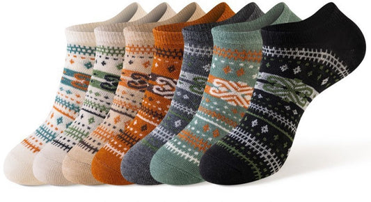 Socks - Fall/Winter Vintage Ethnic Striped Mid-Calf Socks - Breathable - Comfortable - Maillard - Crew Socks V1188-ZXY-10509
