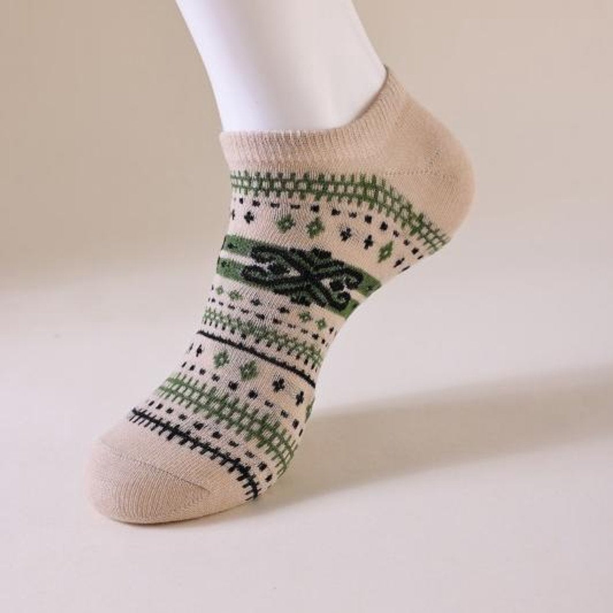 Socks - Fall/Winter Vintage Ethnic Striped Mid-Calf Socks - Breathable - Comfortable - Maillard - Crew Socks V1188-ZXY-10509