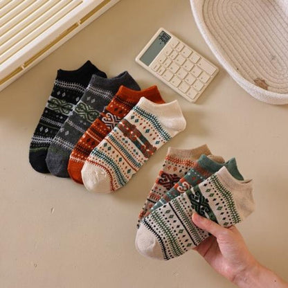 Socks - Fall/Winter Vintage Ethnic Striped Mid-Calf Socks - Breathable - Comfortable - Maillard - Crew Socks V1188-ZXY-10509
