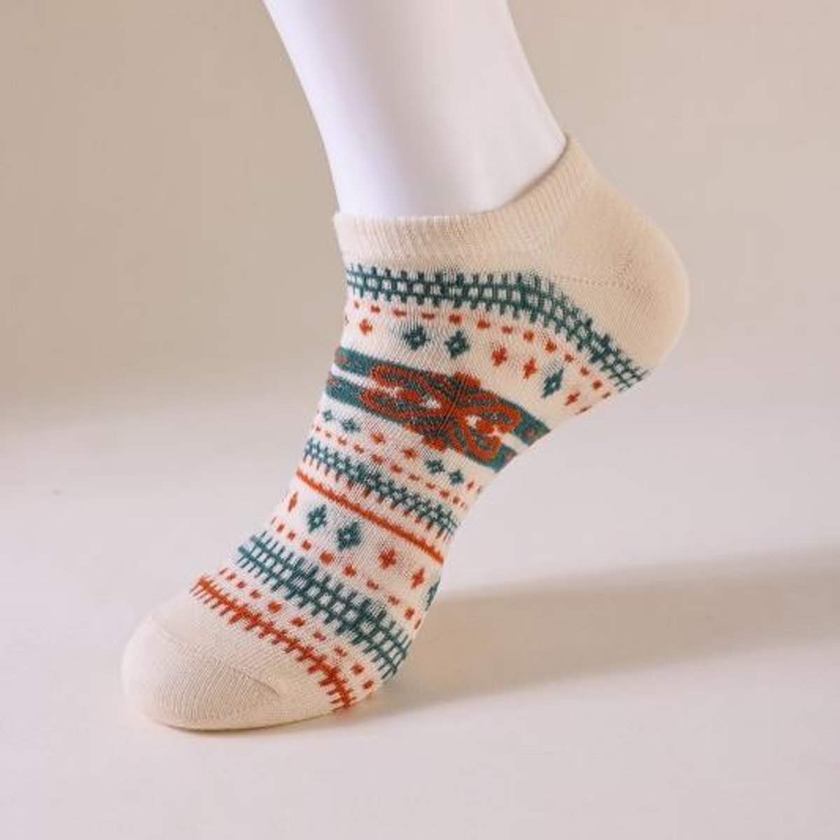 Socks - Fall/Winter Vintage Ethnic Striped Mid-Calf Socks - Breathable - Comfortable - Maillard - Crew Socks V1188-ZXY-10509
