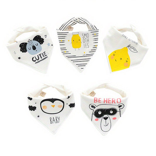 5-pack waterproof triangular baby bandanas - for boys and girls - fashionable cotton unisex bibs V1188-ZXY-10511