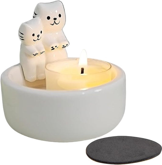 Candle Holder - 1 Piece Cartoon Cat Candle Holder - White Handmade Ceramic Candle Holder - Tea Candle Holder V1188-ZXY-10515