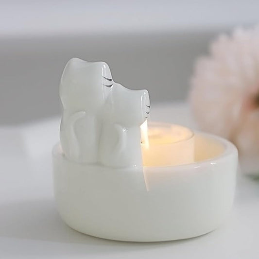 Candle Holder - 1 Piece Cartoon Cat Candle Holder - White Handmade Ceramic Candle Holder - Tea Candle Holder V1188-ZXY-10515