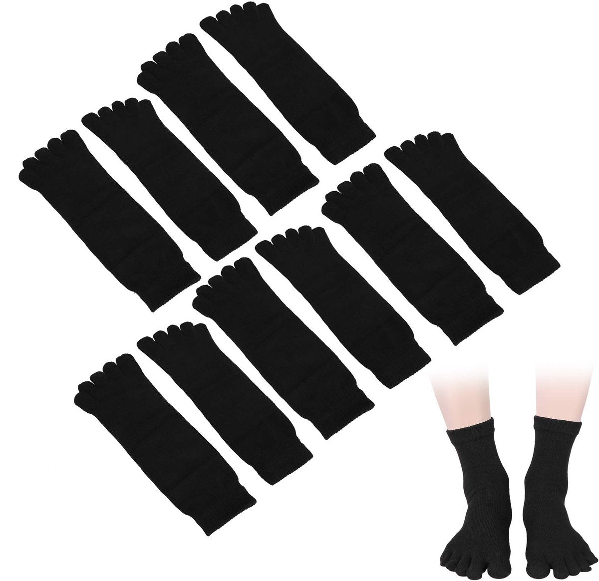 Socks - Pack of 5 pairs - Split Toe Socks - Breathable - Men's Socks - Sports Socks (Black) V1188-ZXY-10521