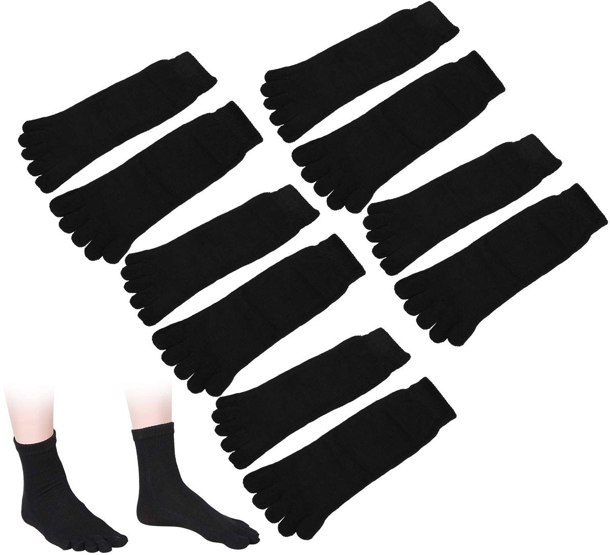 Socks - Pack of 5 pairs - Split Toe Socks - Breathable - Men's Socks - Sports Socks (Black) V1188-ZXY-10521