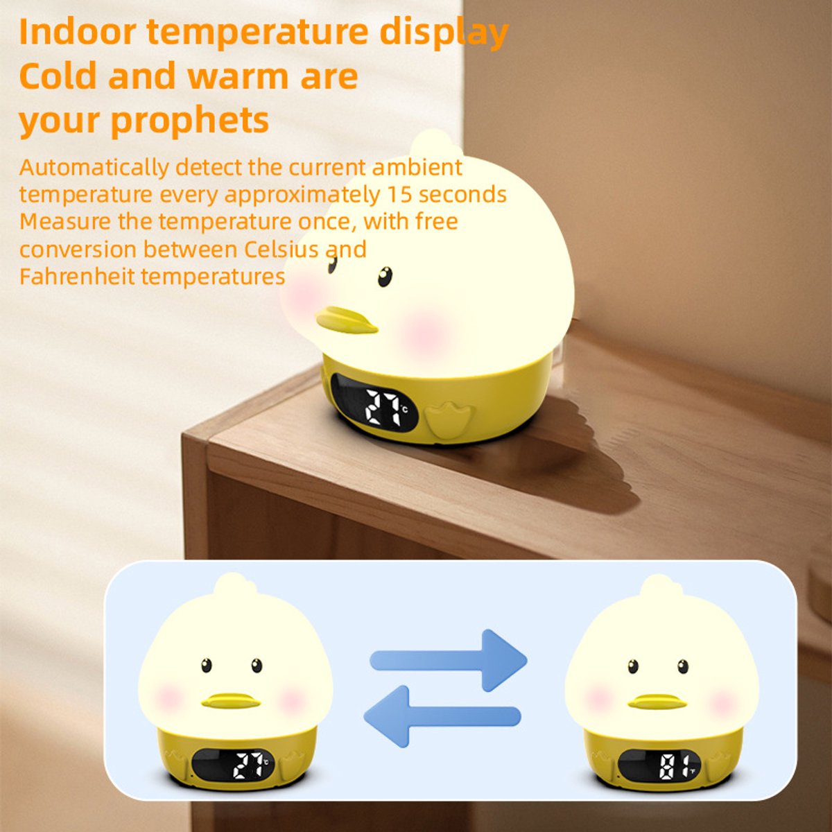 Night Light for Kids - Duck-Shaped Night Light - Temperature Display - RGB Color Change - Wake-Up Timer - V1188-ZXY-10522