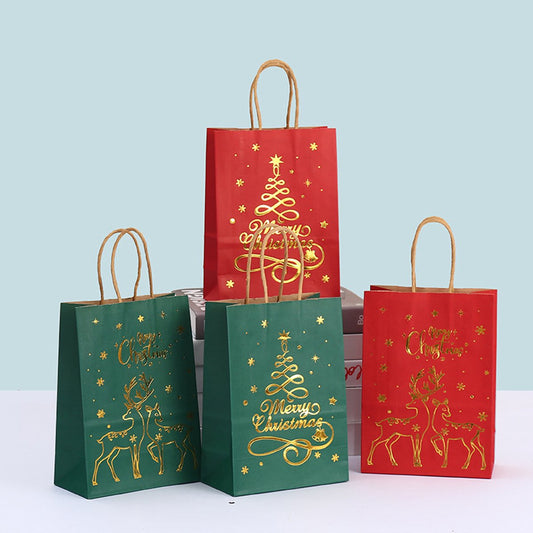 Gift Bags - 12 pieces - Kraft paper gift bags - Bags - Tote bags - Christmas paper bags with print - Party V1188-ZXY-10524