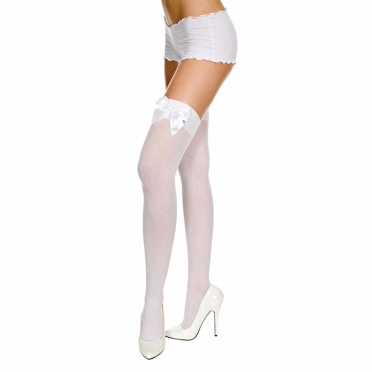 Socks - White bow knee socks - White - 2 pairs V1188-ZXY-10526
