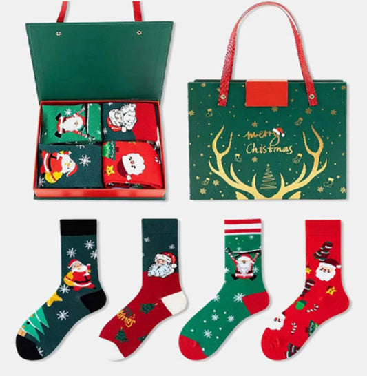 Socks - 4 pairs - House socks - Christmas socks - Gift set - Cotton socks with Santa Claus and snowman - V1188-ZXY-10529