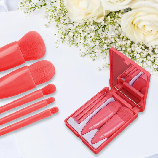 Makeup Brush Set - 5-Pack - Portable - Travel Makeup Brush Set with Mirror Case - Professional Foundation V1188-ZXY-10534