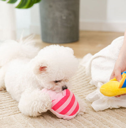 Dog Toys - Dog Cuddly Toy - Slipper Shape - Interactive - Dog Toy - Pink Stripes V1188-ZXY-10535