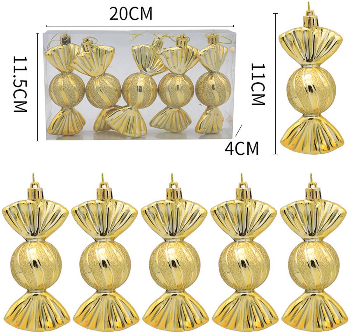 Christmas Decorations - Christmas Decorations - Painted Candy Christmas Tree Decorations - Gold (5 per box) V1188-ZXY-10541