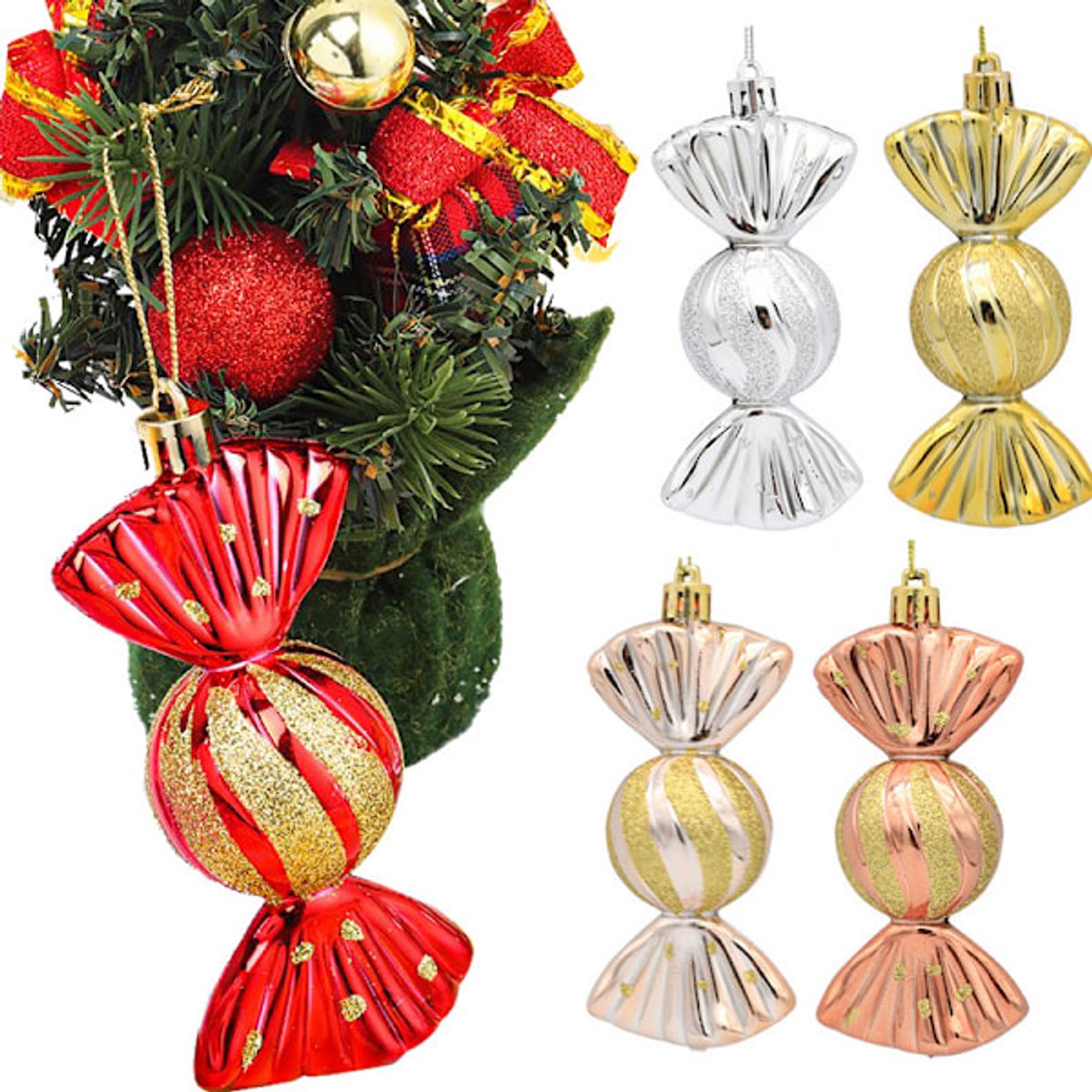 Christmas Decorations - Christmas Decorations - Painted Candy Christmas Tree Decorations - Gold (5 per box) V1188-ZXY-10541