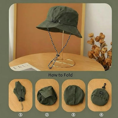 Hat - Sun Hat - Outdoor Jungle Hat - Foldable Bucket Hat - Rain Hat - Unisex - With Removable Chin Strap - V1188-ZXY-10544