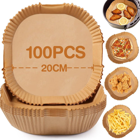Airfryer Paper (100 sheets) - Airfryer Paper Mat 20 cm - Non-stick Airfryer Paper - Baking Mat - BPA-free - V1188-ZXY-10549