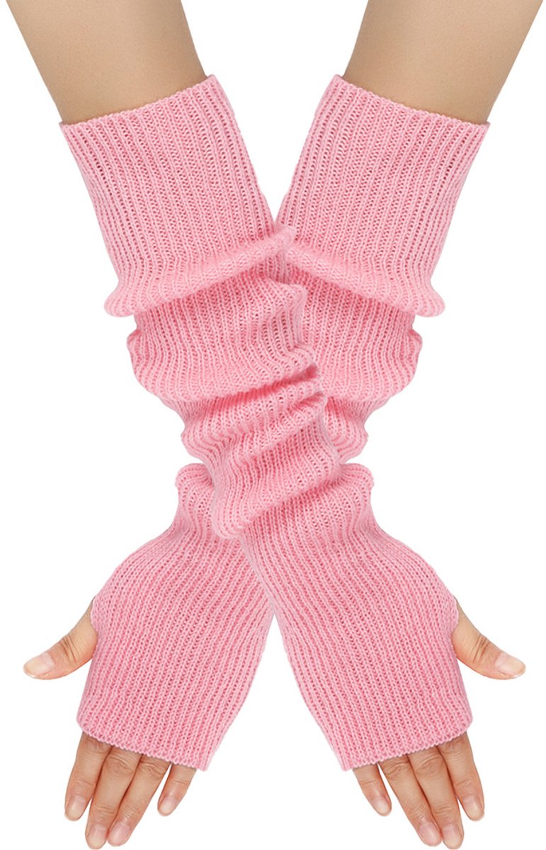 Arm Sleeves - Women's Long Fingerless Knitted Y2K Arm Sleeves - (Pink) V1188-ZXY-10556