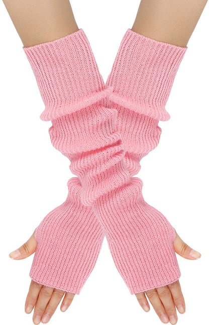 Arm Sleeves - Women's Long Fingerless Knitted Y2K Arm Sleeves - (Pink) V1188-ZXY-10556