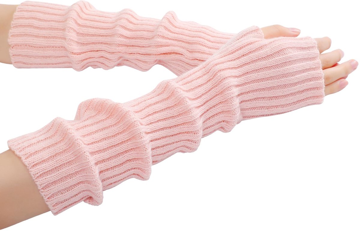 Arm Sleeves - Women's Long Fingerless Knitted Y2K Arm Sleeves - (Pink) V1188-ZXY-10556