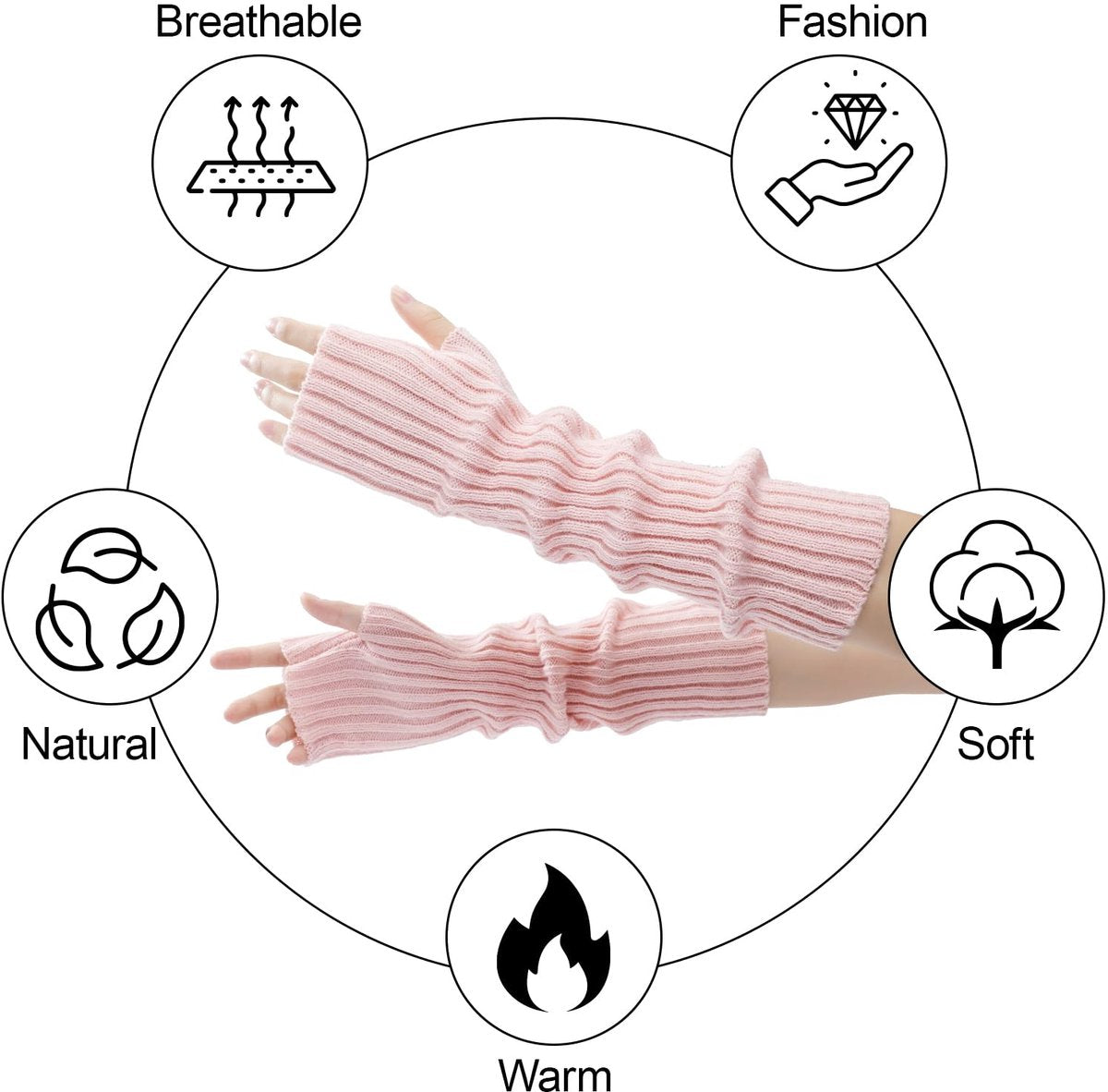 Arm Sleeves - Women's Long Fingerless Knitted Y2K Arm Sleeves - (Pink) V1188-ZXY-10556