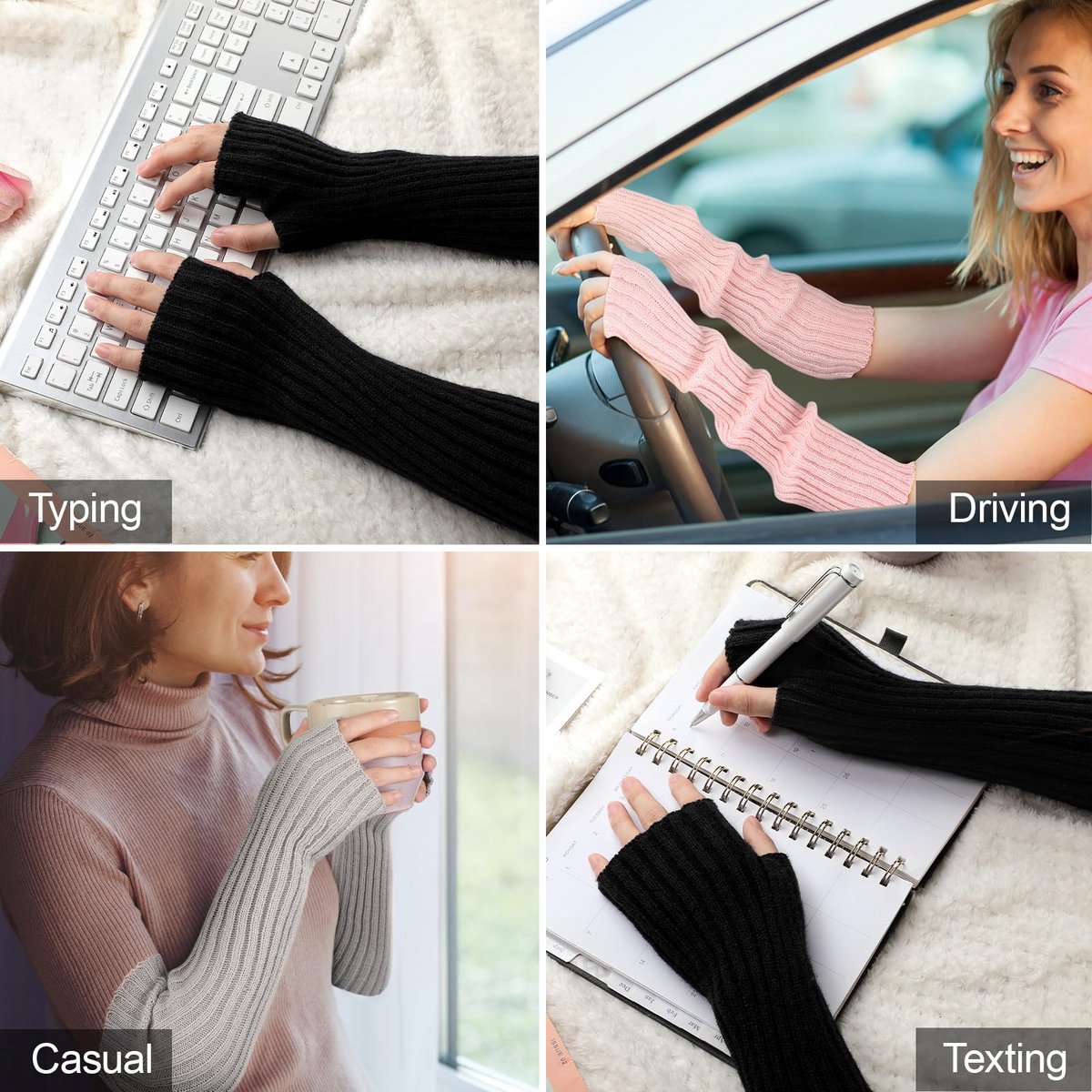 Arm Sleeves - Women's Long Fingerless Knitted Y2K Arm Sleeves - (Pink) V1188-ZXY-10556