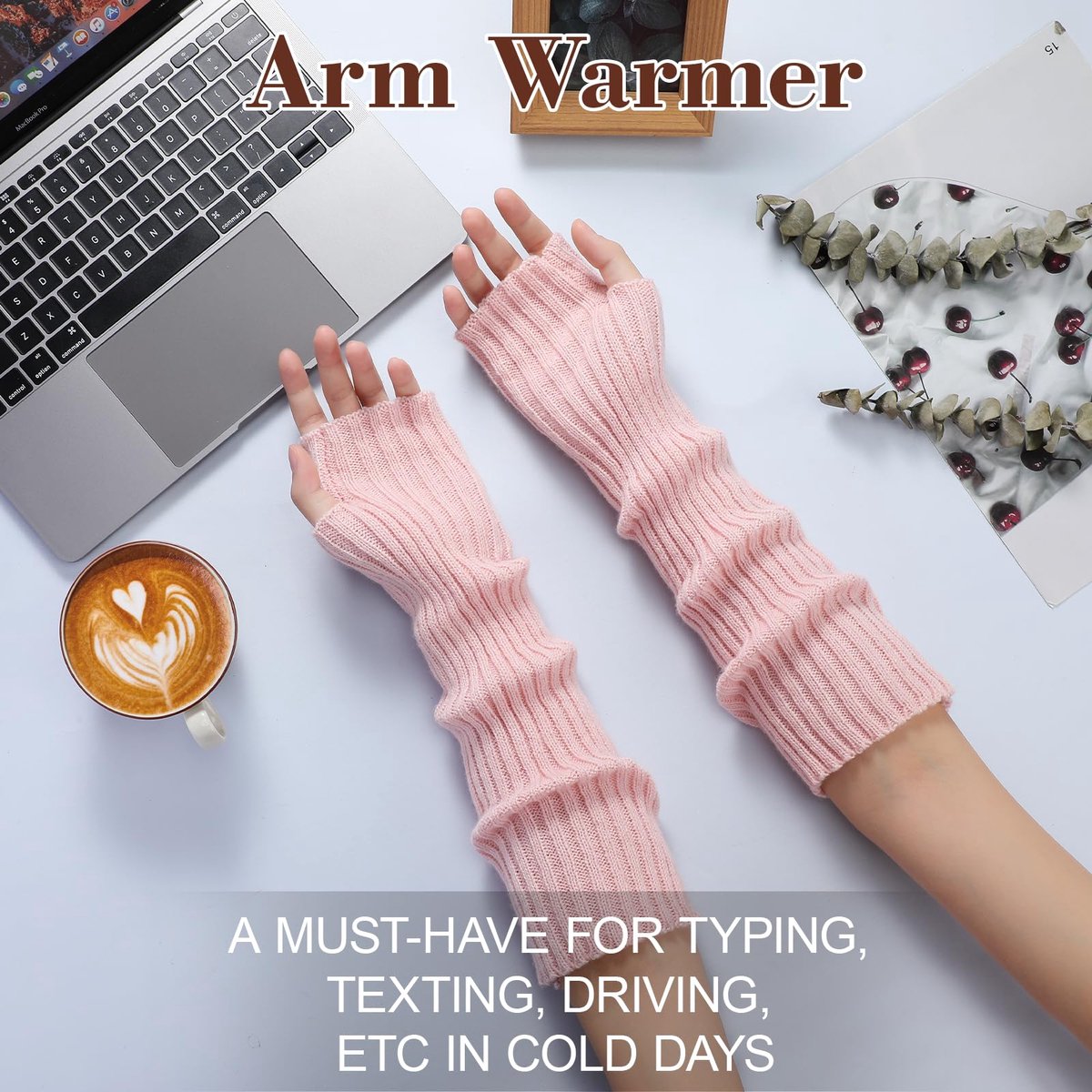Arm Sleeves - Women's Long Fingerless Knitted Y2K Arm Sleeves - (Pink) V1188-ZXY-10556