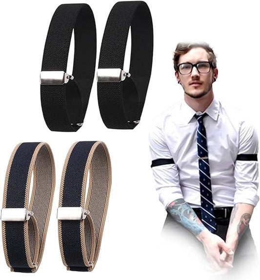 Shirt Bracelet - 2 Pairs of Cuff Rings - Adjustable Cufflinks - Non-slip Cuff Bra - Elastic Cuffs - Cufflinks V1188-ZXY-10562