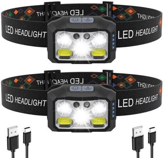 Headlamp LED Rechargeable - Headlight - 2-Pack LED Headlamp - Rechargeable - Ultralight, High Brightness - V1188-ZXY-10568