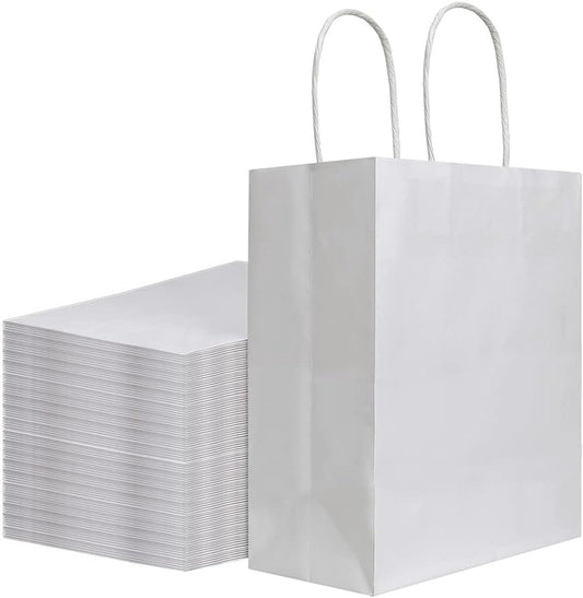 Pack of 20 - Size 21*11*27cm, Medium White Kraft Paper Bags with Handles - Gift Bags, Craft Bags, Shopping V1188-ZXY-10572