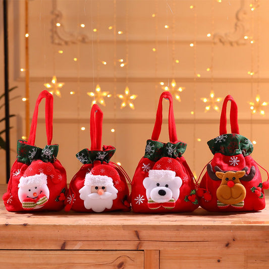 Christmas Gift Bags - Set of 4 - Velvet Material - Candy Bags for Kids - Christmas Apple Bags - Reusable V1188-ZXY-10588