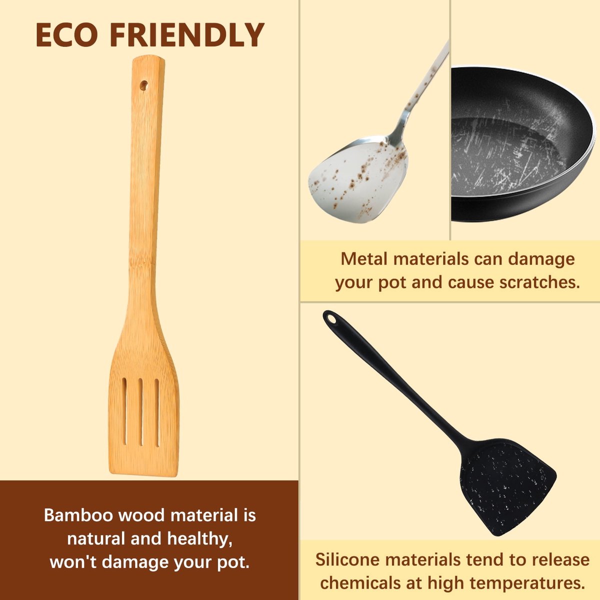 cookware set - 6-piece bamboo spatula and spoon set - Suitable for cooking - Wooden cookware V1188-ZXY-10595
