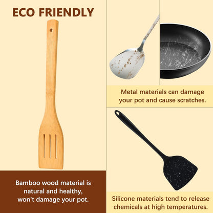 cookware set - 6-piece bamboo spatula and spoon set - Suitable for cooking - Wooden cookware V1188-ZXY-10595