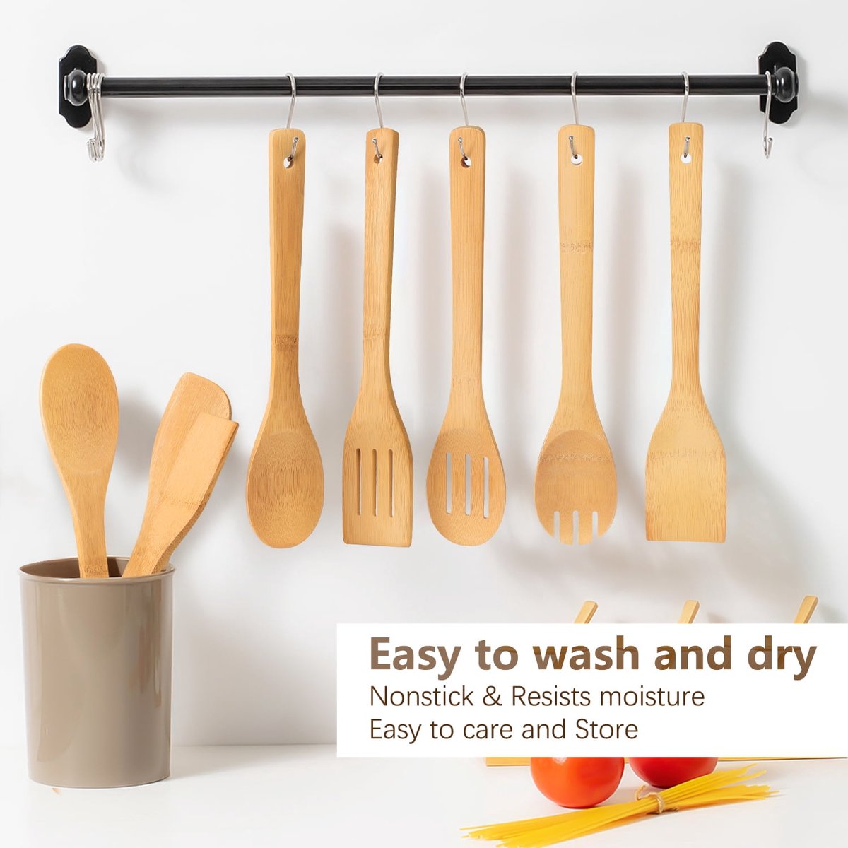 cookware set - 6-piece bamboo spatula and spoon set - Suitable for cooking - Wooden cookware V1188-ZXY-10595