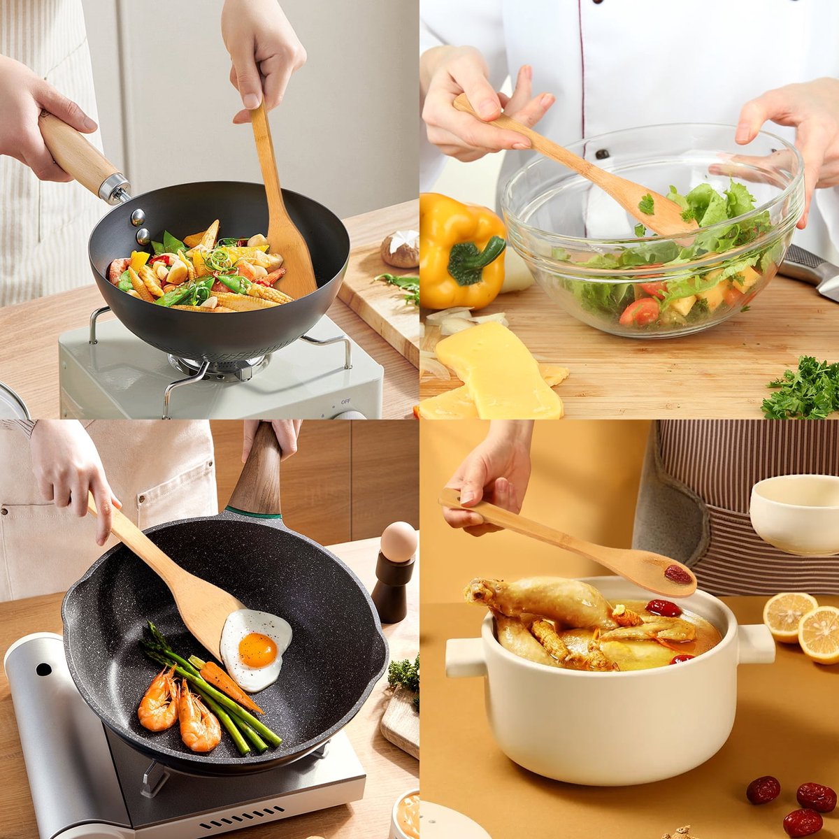 cookware set - 6-piece bamboo spatula and spoon set - Suitable for cooking - Wooden cookware V1188-ZXY-10595