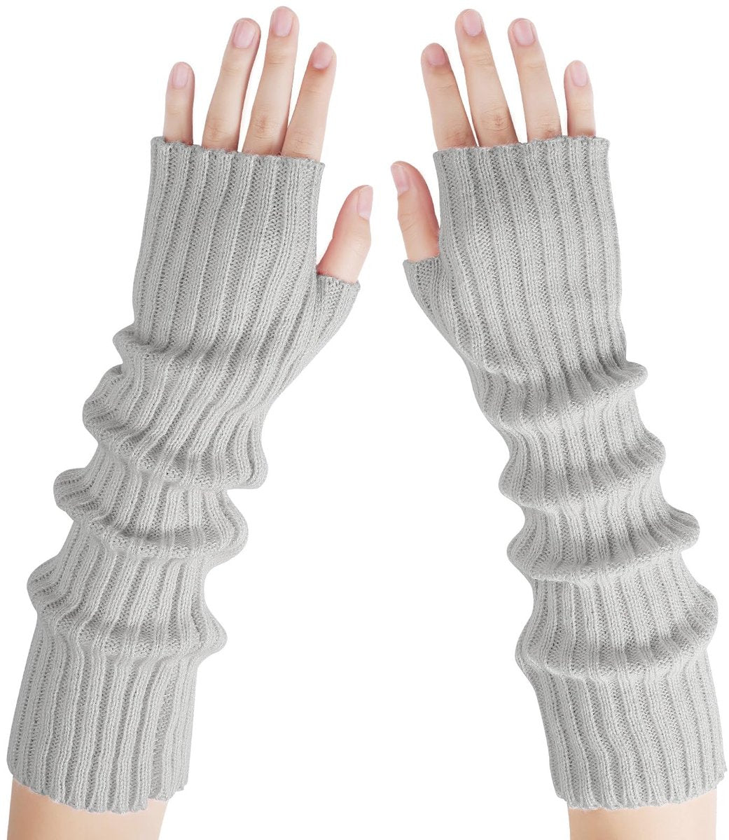 Arm Sleeves - Women's Long Fingerless Knitted Y2K Arm Sleeves - (Gray) V1188-ZXY-10603