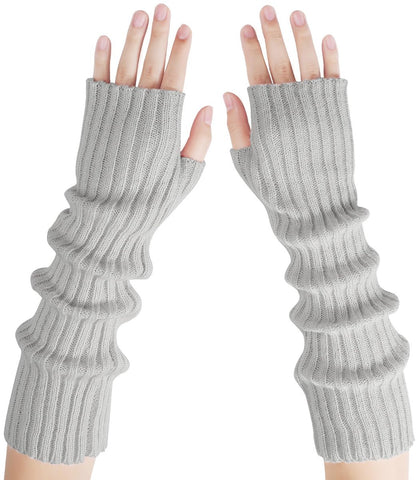 Arm Sleeves - Women's Long Fingerless Knitted Y2K Arm Sleeves - (Gray) V1188-ZXY-10603