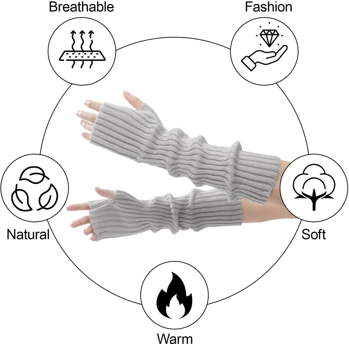 Arm Sleeves - Women's Long Fingerless Knitted Y2K Arm Sleeves - (Gray) V1188-ZXY-10603