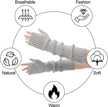 Arm Sleeves - Women's Long Fingerless Knitted Y2K Arm Sleeves - (Gray) V1188-ZXY-10603